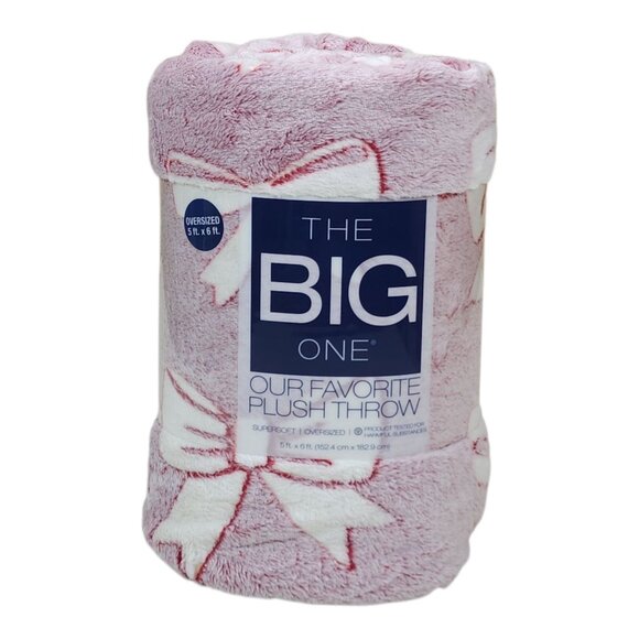 The Big One Plush Throw Blanket Faux Fur Oversized Supersoft Bow Pattern 5'x6' - Picture 1 of 10